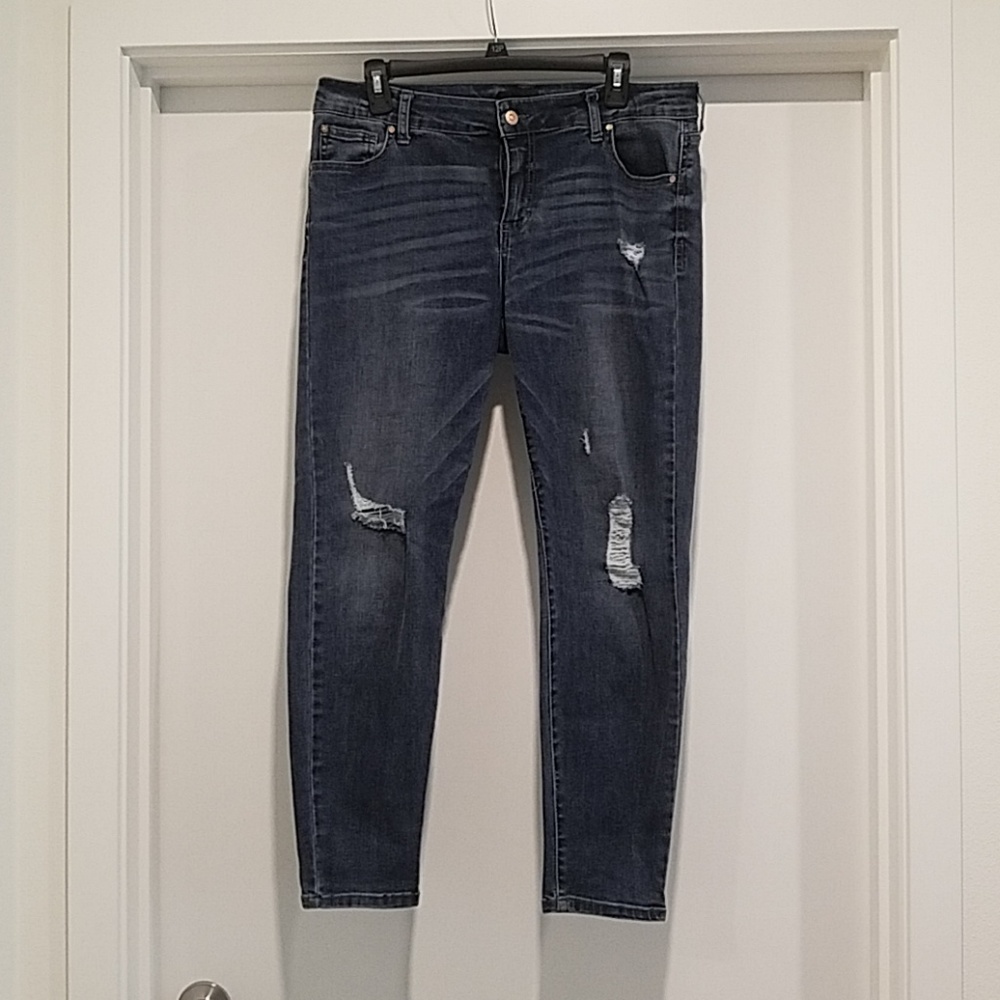 Distressed Denim Mid-Rise Ankle Skinny